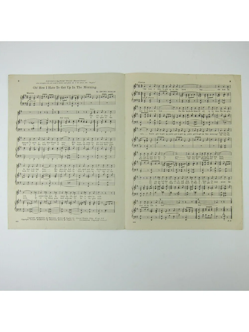 Sheet Music Oh! How I Hate to Get Up In the Morning Irving Berlin Bugle Song WWI